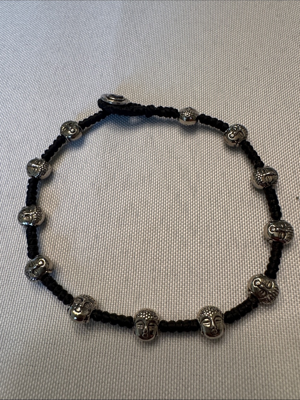 Silver Buddha Bead Black Macramé Bracelet